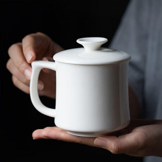 Xiyuanji mutton-fat jade porcelain tea cup mug office ceramic personal water cup with lid household light luxury customized cup mutton-fat jade porcelain water cup of the Song Dynasty (solid color) simple decoration