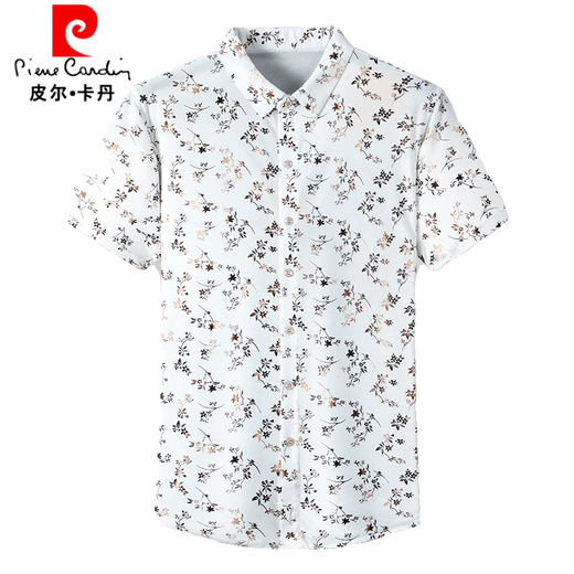 Pierre Cardin 25 Sommer neue Männer kurzärmelige Hemd Ice Seide dünne bedruckte Hemdmodet Trend Casual Dad Top 508 Weiß M 165