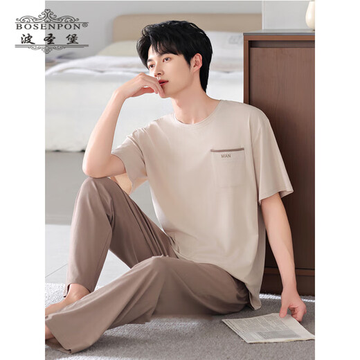 Boston Brand Pyjamas Men's Summer Modal Modal Couptin à manches courtes à manches minces de glace fine et décontractée de grande taille de maison de grande taille 4839 Mai Tea Grey L Poids recommandé 120-140 Jin [Jin est égal à 0,5 kg]
