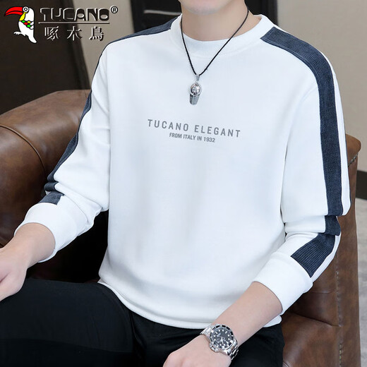 Woodpecker (TUCANO) sweatshirt men's casual round neck long-sleeved t-shirt men's bottoming shirt autumn and winter coat loose top white XL