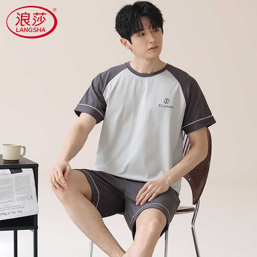 浪莎（LangSha）2025新款夏天条纹睡衣男士夏季青少年短袖男生纯棉家居服男款大码 HDE-9928 L