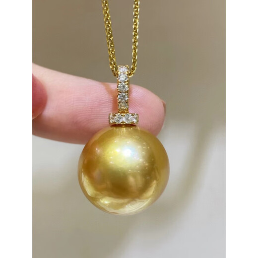 DL 1998 Fat Donglai same style South Sea pearl pendant 18k gold seawater necklace gold beads round strong light rich gold stud earrings 10-11mm