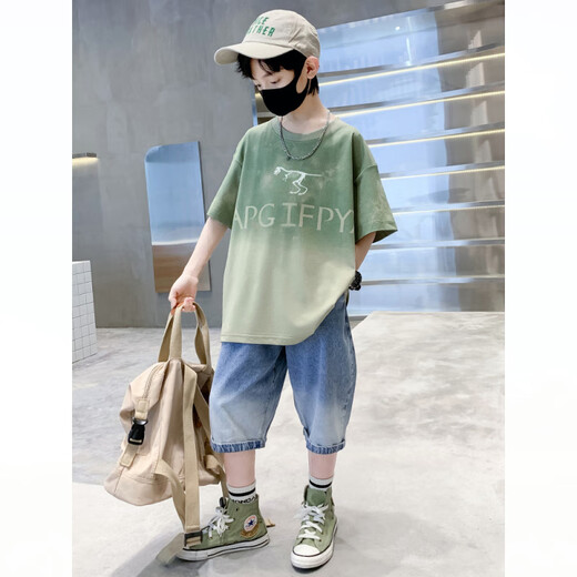 Disney brand children's clothing boys short-sleeved suit summer fashion medium and large children's clothing two-piece set boys sports suit white 679 skateboard T 120 cm