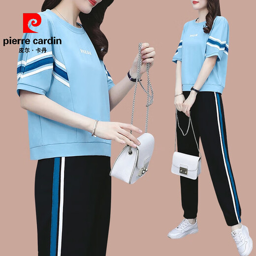 皮尔 卡丹时尚套装女2025年夏天新款显瘦洋气质小个子夏季运动服休闲两件 (1389)黑色 M (建议100斤以下)