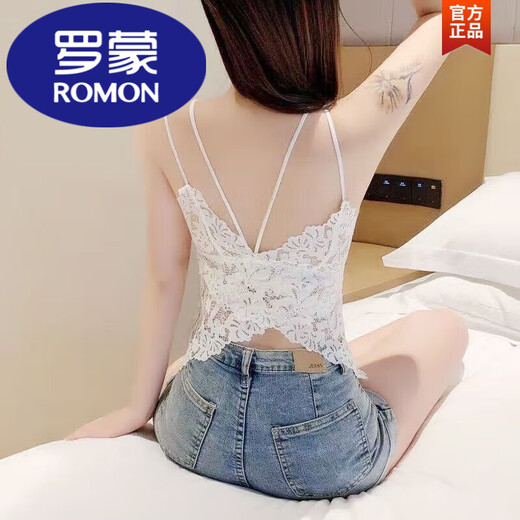 ROMON brand large size lace women's thin summer tube top underwear anti-exposure bottoming inner suspender top beautiful back black L 80-110Jin Jin equals 0.5 kg