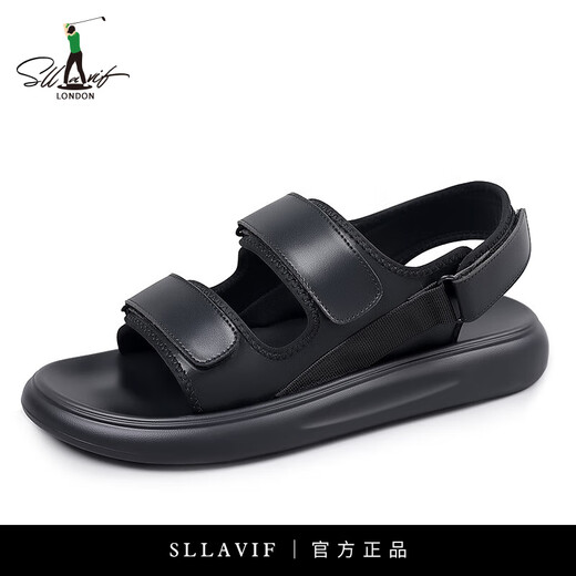Salavvi Herren Sommer Neue modische und vielseitige weiche alleinige Strandschuhe für Männer tragen wasserdichte und geruchsichere Flip Flops Golfschuhe Schwarz 6189 43