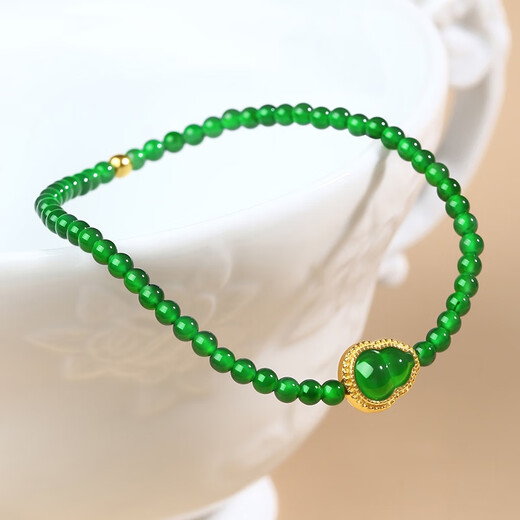 Oriental Jade Ice King Green Millet Beads Ultra-Fine Bracelet Spicy Green Gourd Jade Bracelet Lucky Fortune Birthday Gift for Women