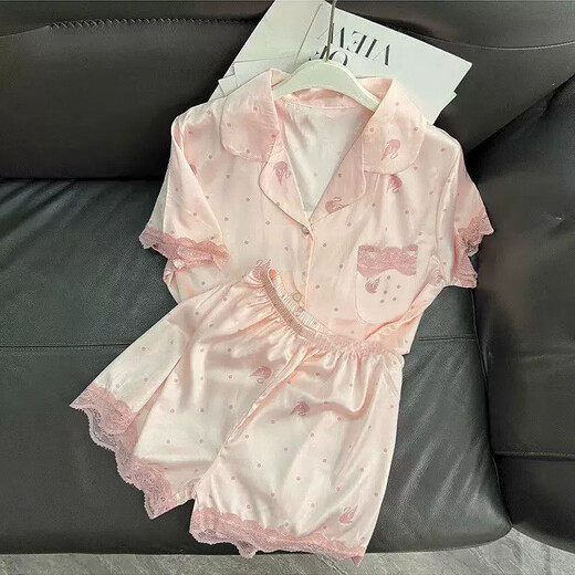 南极人跨境蕾丝花边短袖短裤甜美风少女家居服可外穿休闲舒适两件套 套WLW9227# M 【建议80-100斤】