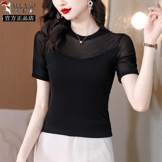 Woodpecker (TUCANO) summer suit base shirt for women with fashionable lace tops for gauze tops for mesh T-shirts A1391 [short-sleeved style] M Recommended 90-100Jin [Jin equals 0.5 kg]