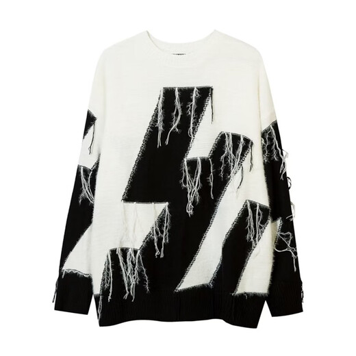 International Automne and Winter Fashion Brand Design Niche Couleur contrastée épissage Sweat Ripped Sweater Men American Retro Trendy Ins Loose Loty Style High Und Fouet Top 826 Abricot Couleur de haute qualité L Suivez le magasin pour la livraison prioritaire