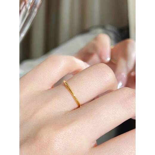 QUAMER plated 18K gold ancient style ring for women, fashionable and personalized plain ring 1mm thin ring Internet celebrity fashion exquisite and simple 1mm extremely thin round ring US size 5