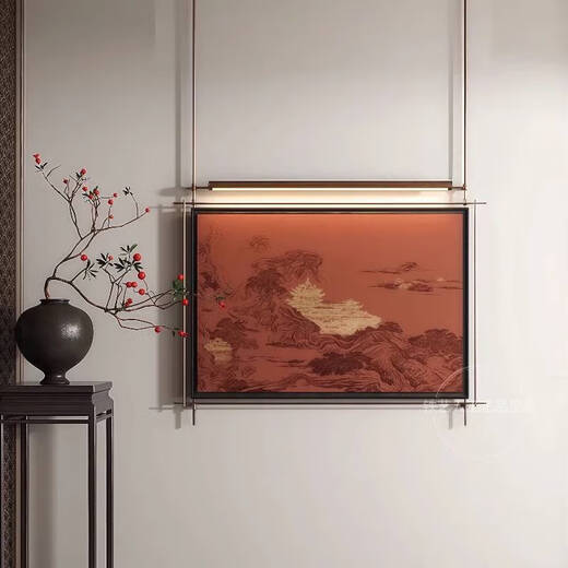 
Pupan aesthetic decorative painting lighting painting new metal hanging rod luminous mural living room teahouse with light mural A style 90*13578*63 with light model