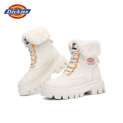 Dickies雪地靴女靴冬季新款马丁靴加绒保暖靴子女厚底增高棉鞋百搭短靴 米色 36