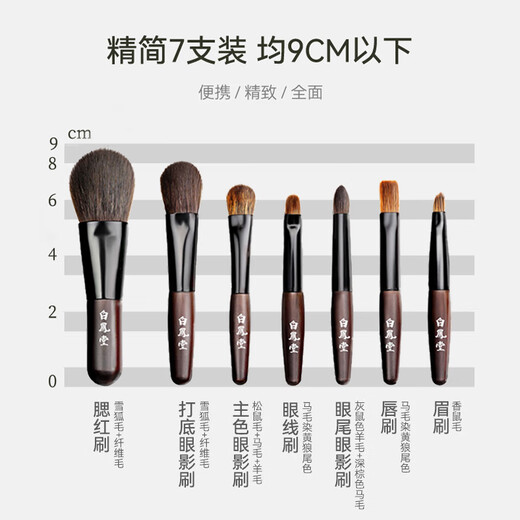 Bai Fengtang Makeup Brush Brush Portable Travel Set Eyeliner Brush Brushadow Brush Brush Brush Lip Brush Brush Brush Brush Brush Brush Pack Birthday Gifts Cadeaux pour copine Portable Brush 7 Patch PT702