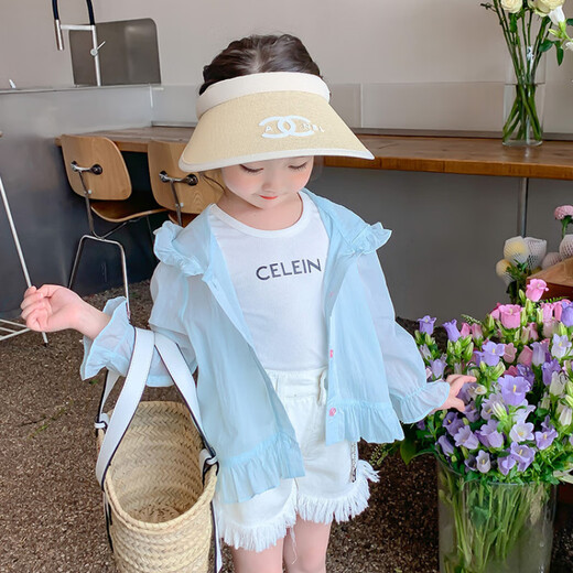 G.DUCKKIDS Little Yellow Duck Girls Sun Protection Clothes Summer Thin New Breathable Air Conditioning Clothes Baby Girl Skin Clothes Children's Jacket Blue 120 Recommended for 5~6 years old 110-120cm