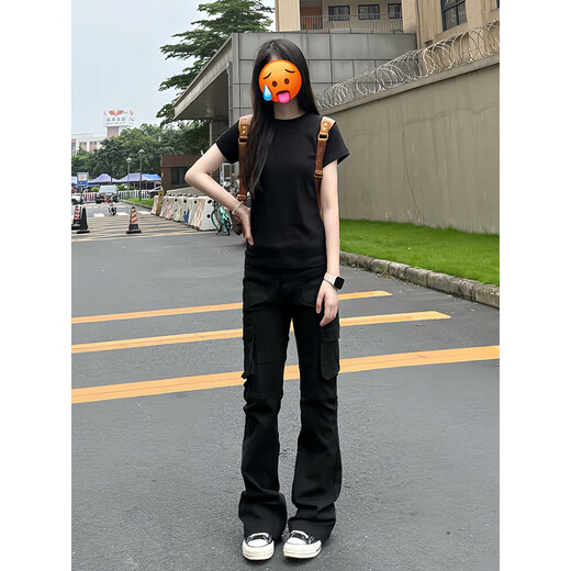 Cantu black trendy workwear micro-flare jeans for women in summer new style small high-waisted slim American narrow version straight-leg pants Camouflage 3XL [Suggested 152-160Jin [Jin equals 0.5 kg]]