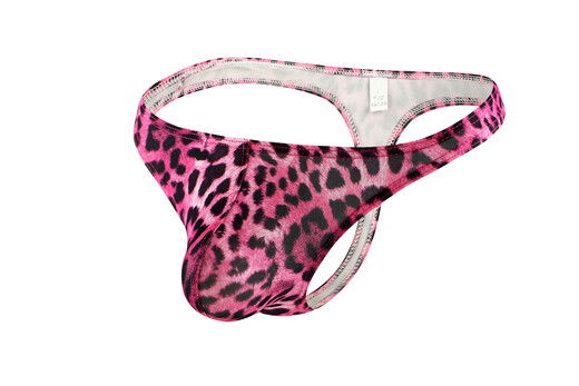 Men's leopard print thong, boys' low-waist sexy fitness single underwear, trendy large size seamless triangle T-string pants, pink XXL