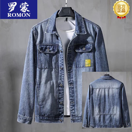 ROMON denim jacket men's spring and summer oversized denim jacket men's jacket loose plus fat plus size fat fashion brand SX679 black L 140-150Jin [Jin equals 0.5 kg]