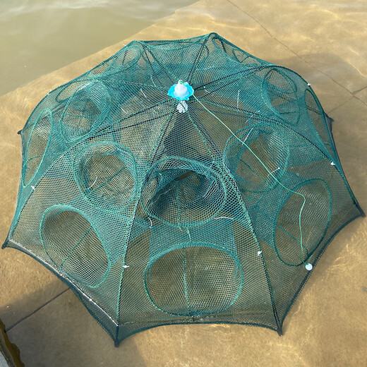 Gu Daoxiang folding umbrella cage fishing net fishing cage shrimp cage fishing cage shrimp cage fishing net fishing net cage shrimp cage shrimp net folding fishing umbrella net umbrella cage 6 into the hole (free four-piece set)