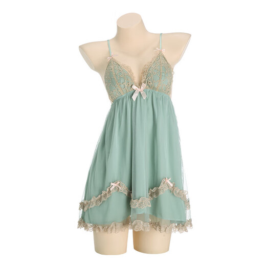 French romantic lace suspender nightgown autumn and winter sexy pure P3772 green M P3886 shrimp powder (outer robe + belt) single size