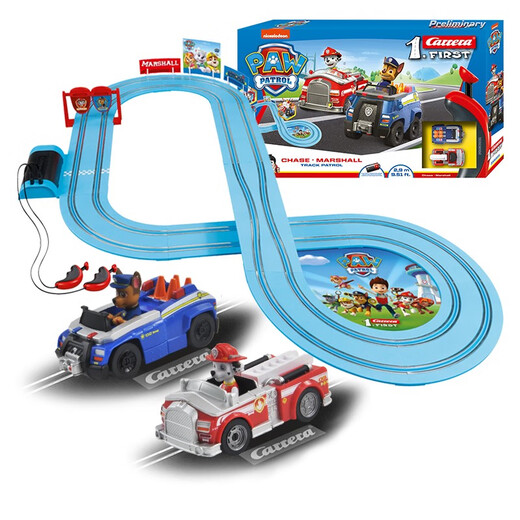El equipo de Carrera Wangwang hizo excelentes contribuciones Carrera Conjunta Modelo Carrera Track Racing Boy Train Los juguetes de control remoto para niños con una longitud de la pista 2.9 metros Archie Police Car + Maomoo Fire Camion Equipment no incluyen batería