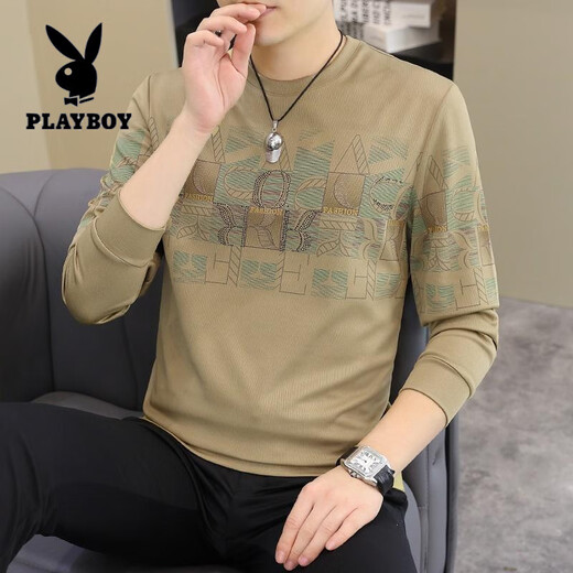 花花公子（PLAYBOY）2025春秋新款男士长袖T恤小衫个性欧货卫衣打底衫加大码男装上衣 【春秋】6626白色 薄款 M 90-115斤
