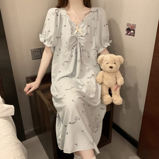 
Zimu Yaju summer cloud cotton nightgown for women's chest pad design sweet loose short-sleeved home clothes dress #QSM-9871 with chest pad removable M 160 Recommended weight [75-100]Jin[Jin equals 0.5 kg]