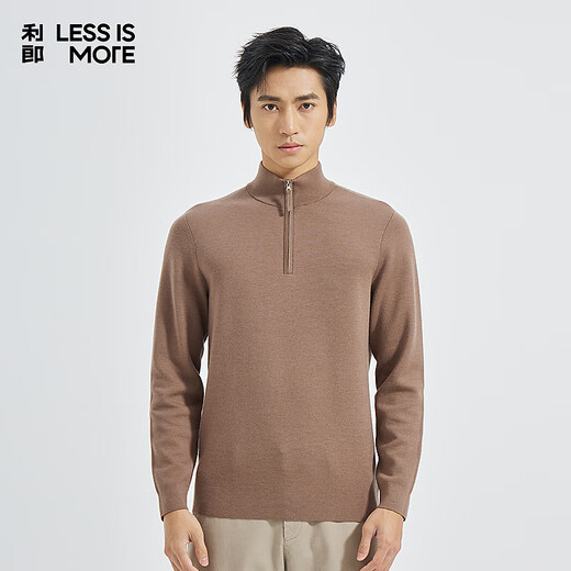 LiLang Light Fashion Men's Clothing Half Cardigan Stand Collar Wool Sweater Men's Cashmere Blended Skin Friendly Easy Care Warm Sweater Light Brown (2S) 2XL (180)