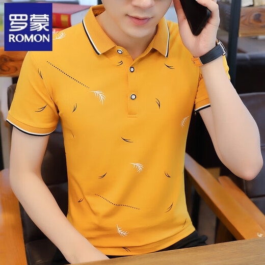 Lomon Summer Men's Short Sleeve T-Shirt Korean Style Trendy Print Men's Top Personalized and Versatile Polo Paul Shirt 9716 Black M 90-105Jin [Jin equals 0.5 kg]