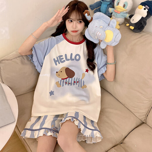 Junjunsui dimei kurzärmeligte pyjamas für Frauen im Sommer reines Baumwollshorts Anzug Anzug Cartoon Teenager Großgröße Fett MM Student Student Home Clothes Short-4001 M [Empfohlen 80-100jin [Jin gleich 0,5 kg]]]