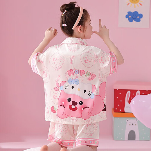 Cool Zhang (KUZHANG) girls pajamas summer ice and snow silk shorts shorts thin 2025 new Kapi children's girls home clothes 6626-Purple Kulomie ice and snow silk 120 size 12 height CM-130CM
