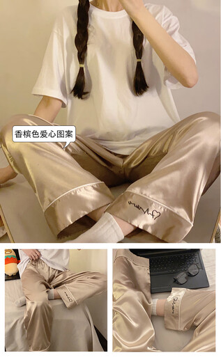 
Xiong Zhengyi Silk Pajama pants for spring and summer thin couples home trousers for men and women can wear them with fat and larger size loose imitation 15906 for spring and summer, men and women can wear them with L size weight 100-120Jin [Jin equals 0.5 kg]