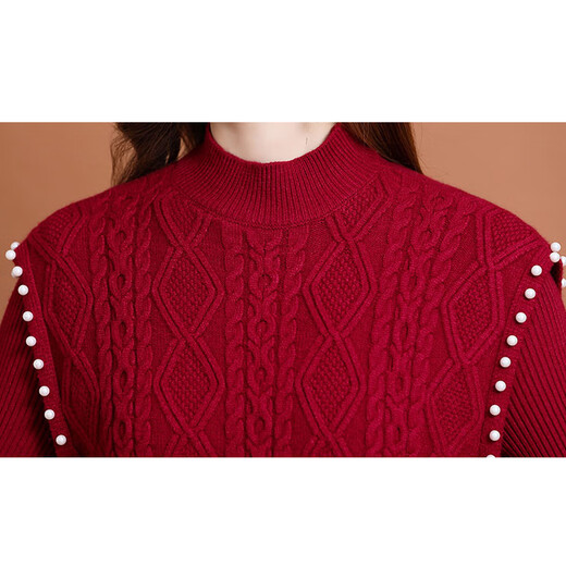 TJQ ​​Luxury High-End-Marke Strickkleid für Frauen 2025 Herbst neuer Stil Slim Temperament Langarm modischer Rock rot m