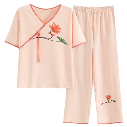 2025 new cotton pajamas for women's summer short-sleeved Chinese style cute summer cropped pants cartoon casual home clothing 9906 M [80-100Jin [Jin equals 0.5 kg]]