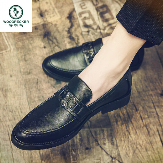 
Woodpecker summer new style lazy man kicks bean shoes men's business retro casual leather shoes nightclub hair stylist trendy shoes 3522 black 38