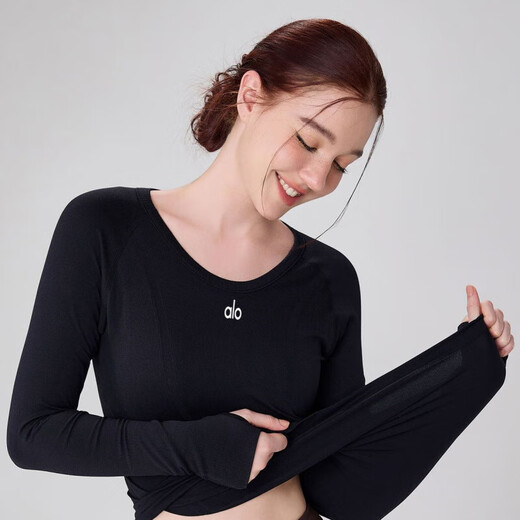 ALO YOGA women's short-sleeved T-shirt Pilates fitness slim quick-drying yoga spring and autumn long-sleeved gray M