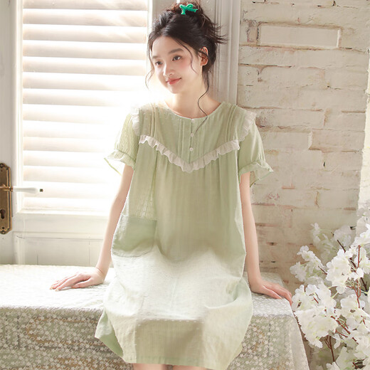 Yalu-Nachthemd für Frauen, Sommer-Prinzessin-Stil kurzärmelig 2025 Sommer neuer Pyjamas reines Baumwoll Gaze Sweet Girl Cotton Home Kleidung 3893 Lila M (Empfohlen 98-110Jin [Jin gleich 0,5 kg]))