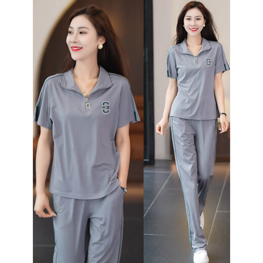 Tachimis Touch Miss Fashion Casual Set Frauen Sommer Neue Eisdraht atmungsaktives einfaches schlankes Beinhose Zweiteiler königsblauer Set M [Vorgeschlagen 80-100jin [Jin entspricht 0,5 kg]]]