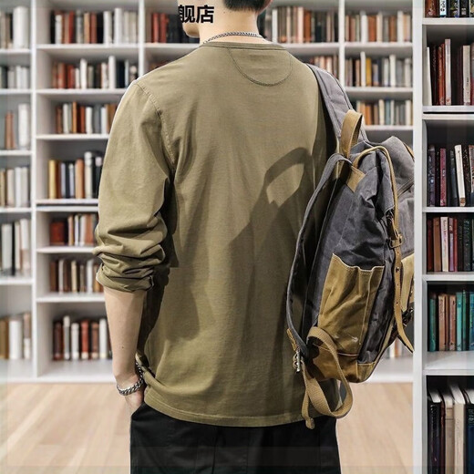 2025 Neue Herren Spring Trendy Marke Retro Henry Hals Langarmed T-Shirt Casual Sweatshirt Neues chinesisches dünnes Basishemdkohlkohlegrau XL Geeignetes Gewicht 145-160jin [Jin ist 0,5 kg]