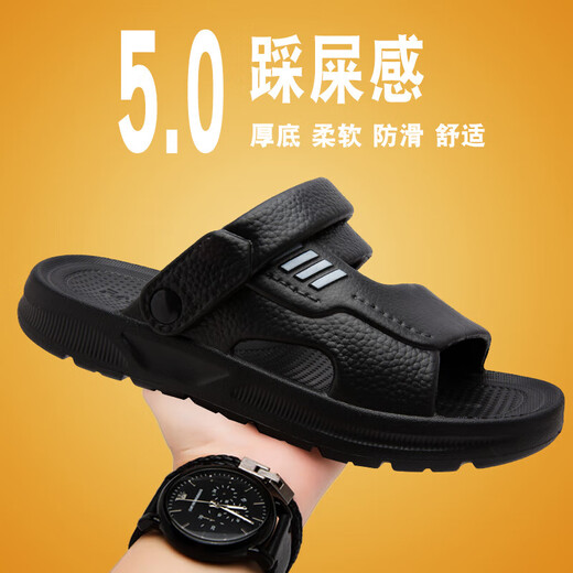 
Men's Sandals 2025 Summer New Style Outdoor Open-toe Round Slipper Outdoor Dual-purpose Lightweight Anti-Slip Beach Shoes Men K29 Black 40