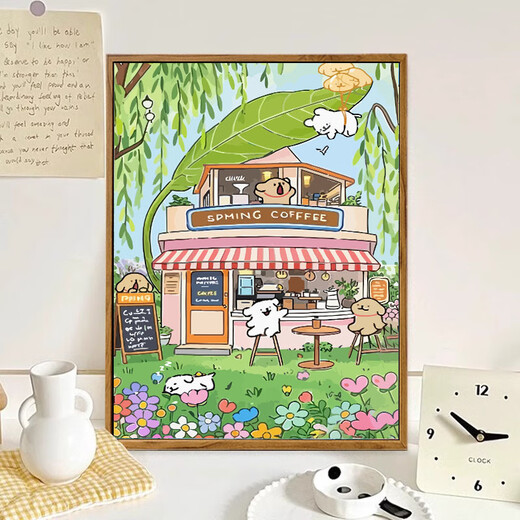vcvbvo妍妍文具2025新款线条小狗数字油画DIY卡通儿童手工绘填充涂色油彩画 LL13882 20*30cm加厚实木内框