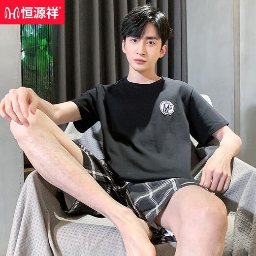 Hengyuanxiang Pajamas para hombres Algodón de algodón de verano pantalones cortos de algodón corto de manga corta para niños para niños de mediana edad y los jóvenes pueden usar traje 9928 [h