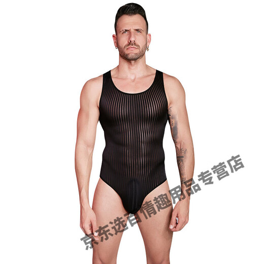 LEDP Sexy Underwear Men's Special Thong Men's Sexy Underwear Men's European and American Body Shaping Sexy Clothes Thin, Tight, No Feeling, High Elastic Vertical Strips, Comfortable and Strong One-piece Men's Stockings Black (No Underwear) One Size