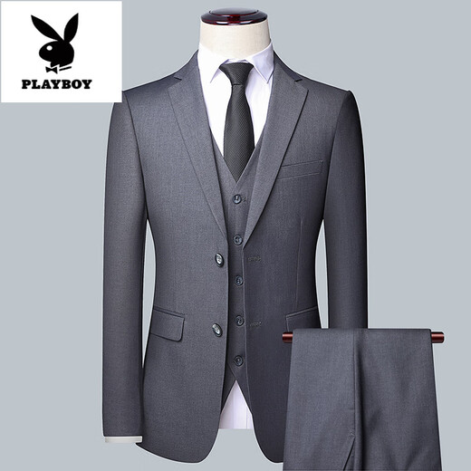 Playboy (PLAYBOY) men's wedding suit vest three-piece business suit suit wedding groom groomsman suit black 6XL 205