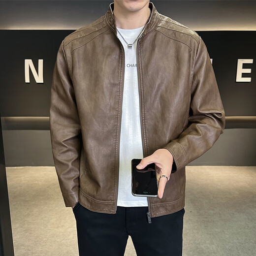
AEMAPE high street style puffy and handsome windproof casual leather jacket for men 2025 spring and autumn new British style youth work top Coffee L