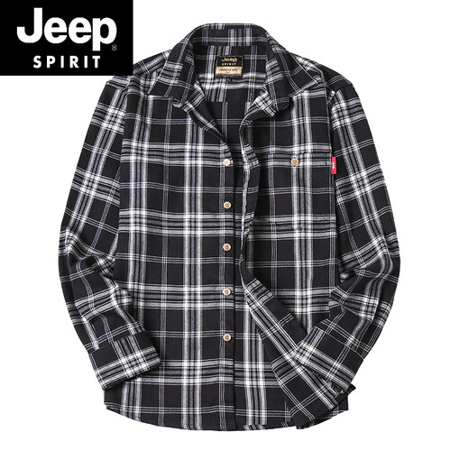 JEEP SPIRIT吉普格子衬衫男春秋季棉质休闲长袖小格衣红色磨毛外套男士 5016黄格 2XL 175/98B