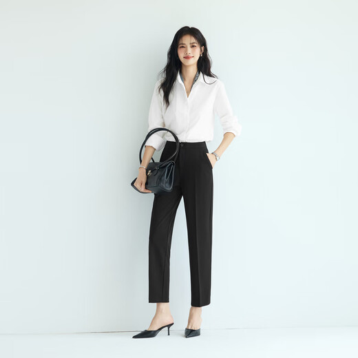 
Evely anti-wrinkle basic shoulder style workplace commuting cotton shirt for women 2025 autumn new small top This white L 115-130Jin [Jin equals 0.5 kg]