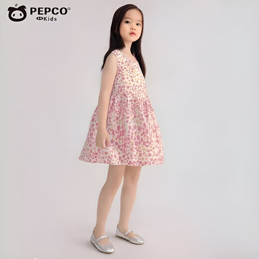 Schwein Banner Girl Sommer Dünnes Kleid Kinder loser ärmellose Weste Rock Baby Blumen lässige Langrock Tinte Blume 140 cm