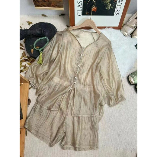 恒源祥2025夏季新中式国风长袖防晒服上衣套装女显瘦百搭时尚短裤两件套 白色 3XL 125-140斤
