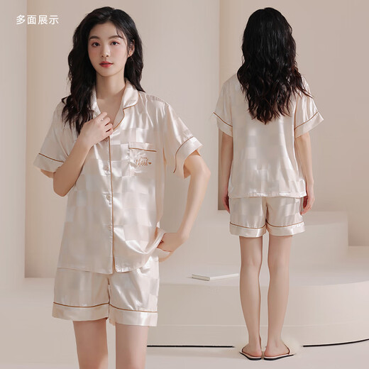 Agent Provocateur睡衣女士夏季冰丝开衫短袖春夏天仿真丝家居服薄款2024新款套装 GL6212女 M 建议体重80-100斤